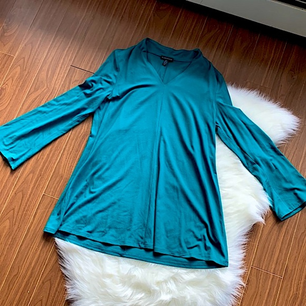 EILEEN FISHER Tunic Top Long Sleeve Turquoise Flowy Boho Relaxed Fit